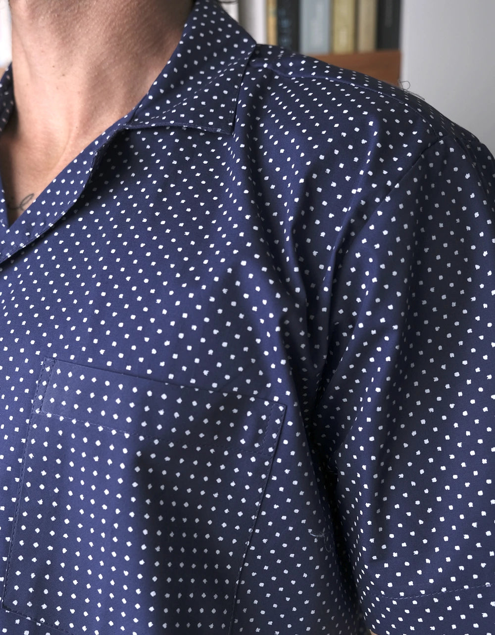 Pijama Manga Corta Azul Oscuro Estampado Puntos Blancos