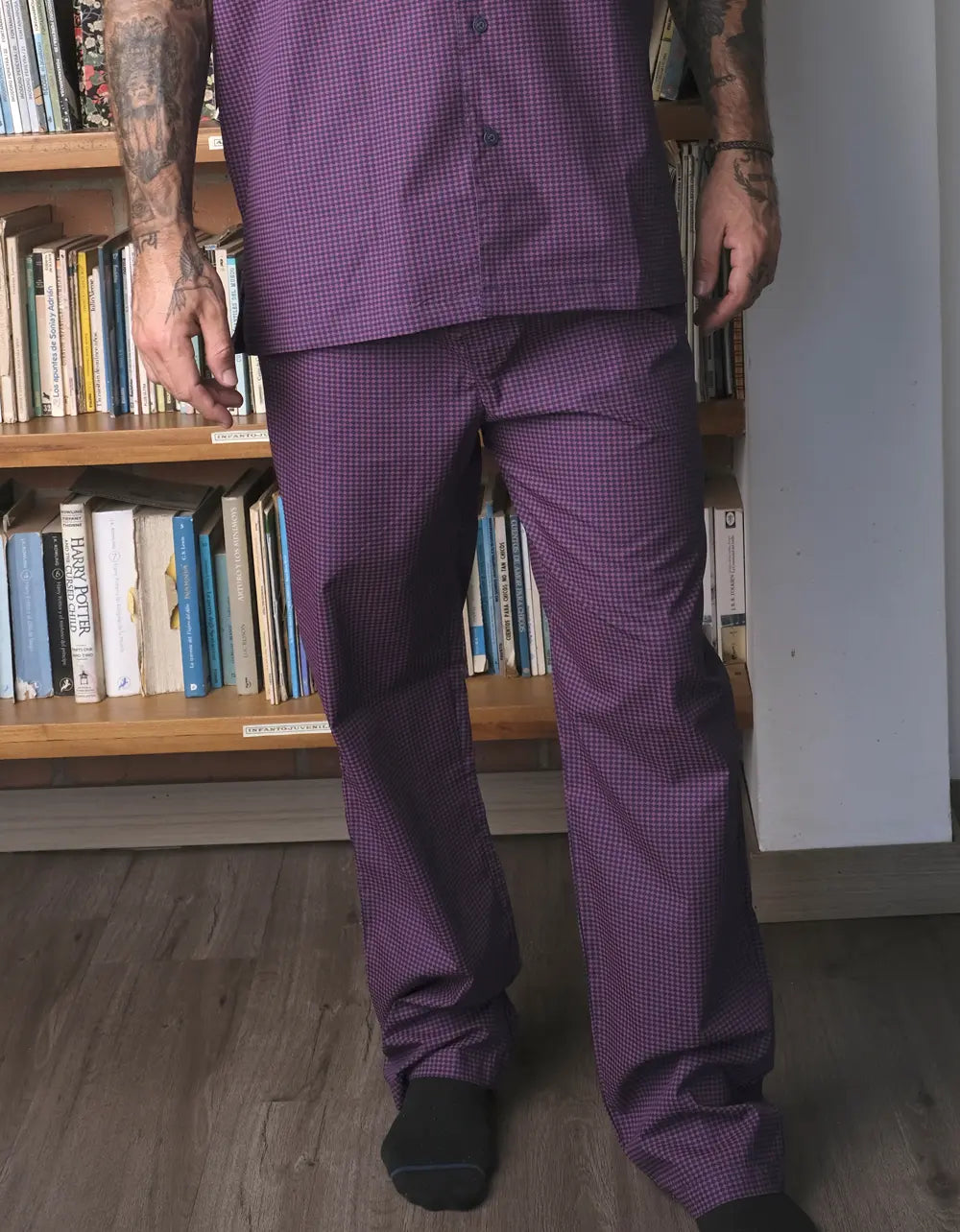 Pijama Manga Corta Azul Rombos Rojos