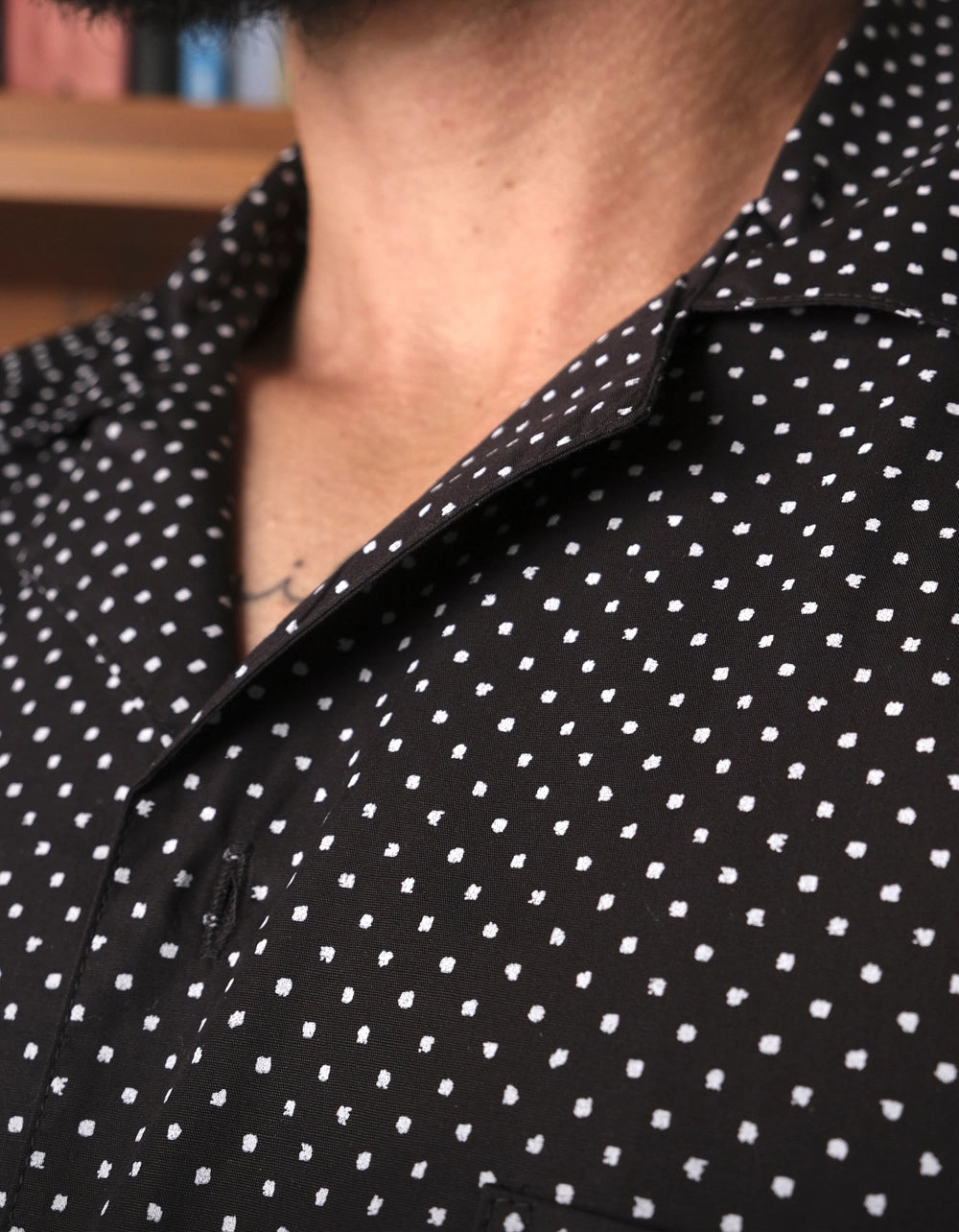 Pijama Manga Corta Negra Con Puntos Blancos