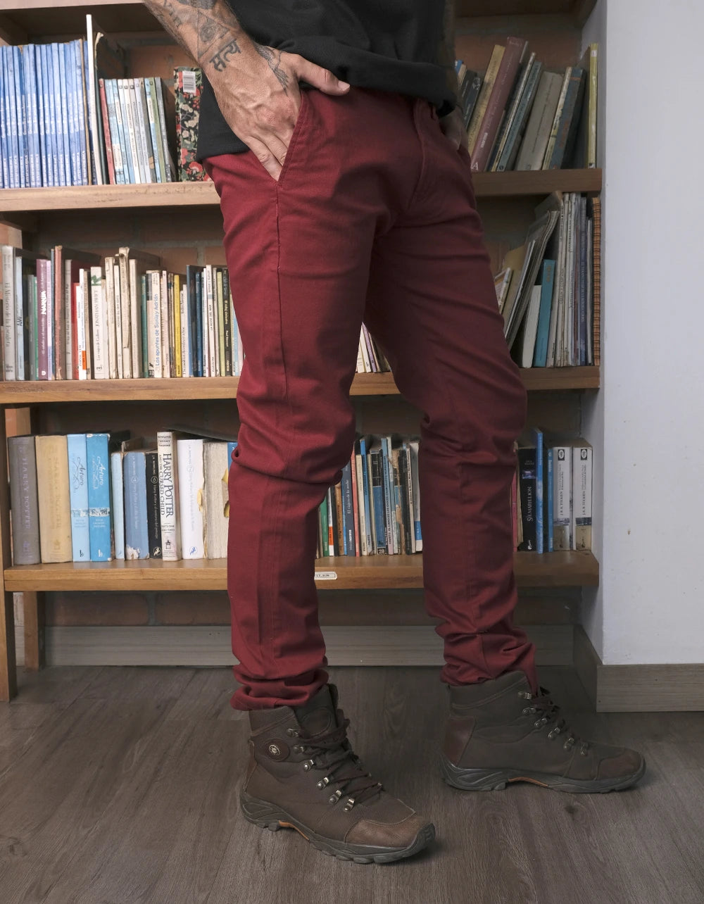 Pantalón Informal Stretch Color Vino Tinto