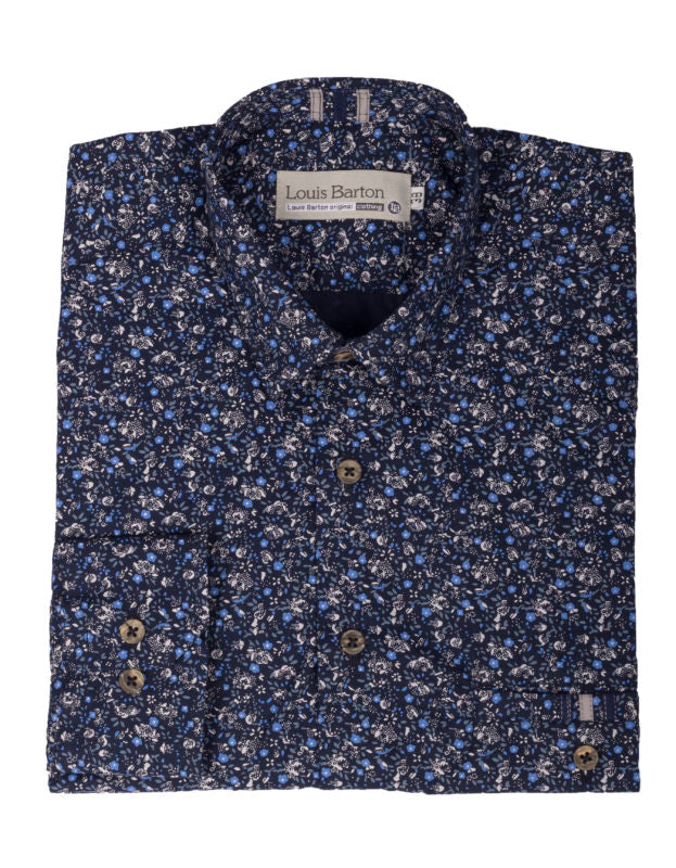 Camisa Manga Larga Estampado Floral Botones en Coco Y Detalle En Cuello - Moldería slim