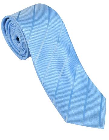 Corbata Semipitillo En Poliester Color Azul Claro Rayas Diagonales