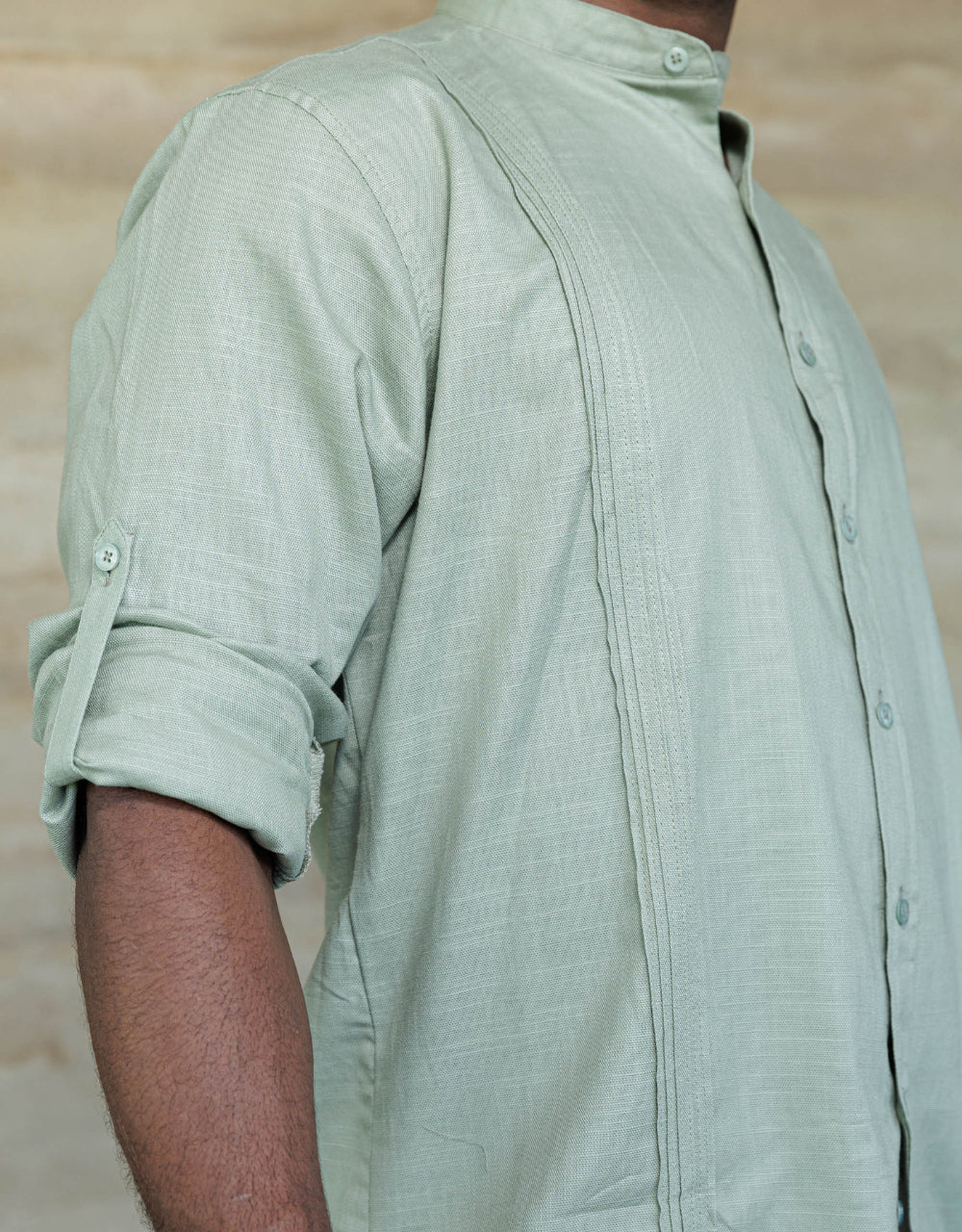 Guayabera Soluma Verde olivo Manga Larga Cuello Neru - Moldería informal