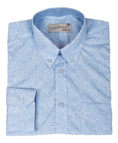 Camisa Manga Larga Azul Claro Estampado Rosas Blanco - Moldería informal