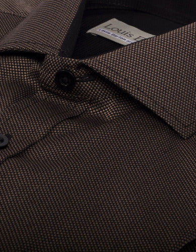 Camisa Manga Larga Marrón Textura Cuadros - Moldería slim