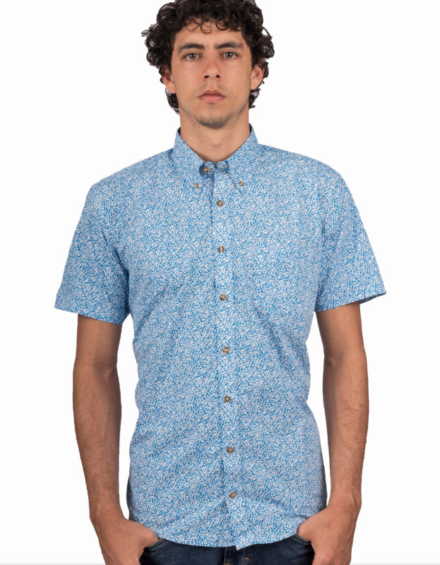 Camisa Manga Corta Miniprint Floral Azúl Claro Floral - Moldería informal