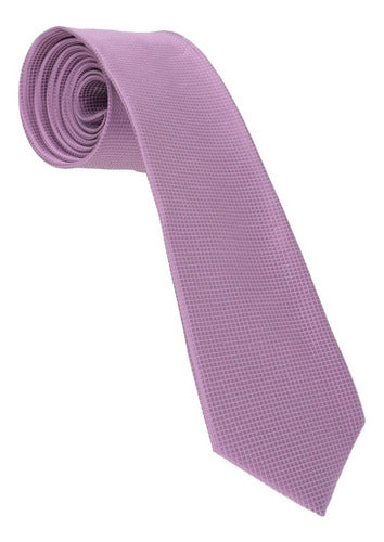 Corbata Semipitillo En Poliester Color Lila Sutil Textura Cuadros