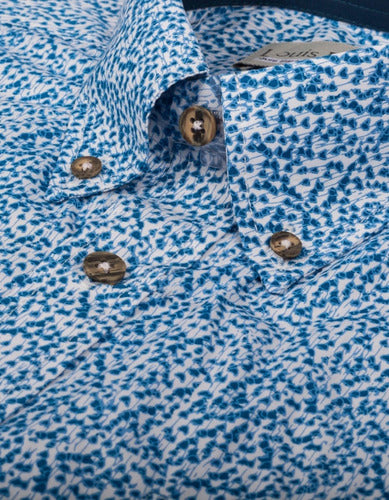 Camisa Manga Corta Miniprint Floral Azúl Claro Floral - Moldería informal