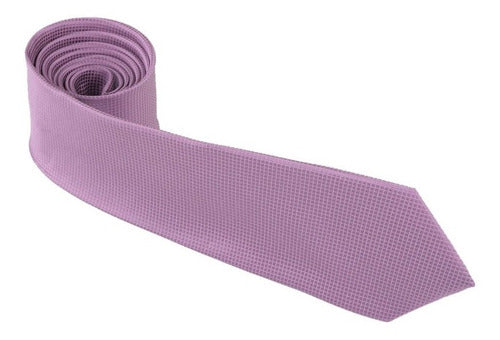 Corbata Semipitillo En Poliester Color Lila Sutil Textura Cuadros