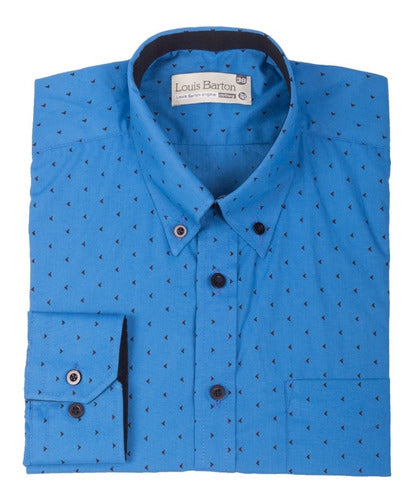 Camisa Manga Larga Azul Rey Miniprint Triangulos Negros - Moldería Informal