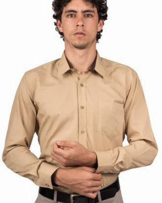 Camisa Manga Larga Sin Textura Color Beige - Moldería slim
