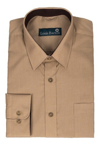 Camisa Manga Larga Sin Textura Color Beige - Moldería slim