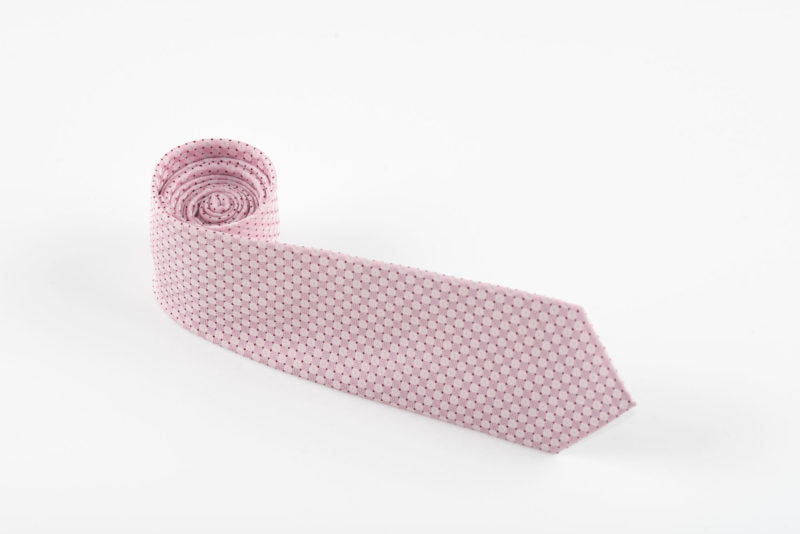 Corbata Semipitillo En Poliester Color Rosado Bordado Diagonal Con Punto Vinotinto