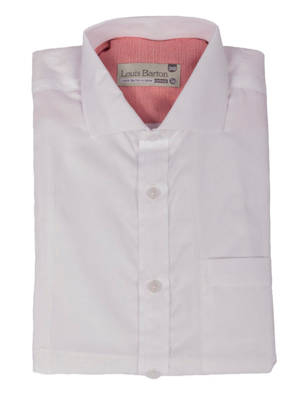 Camisa Manga Larga Blanca Textura Rayas Contraste Rojo - Moldería clásica