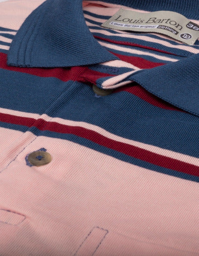 Camiseta Tipo Polo Rayas Vino, Rosa Y Azul