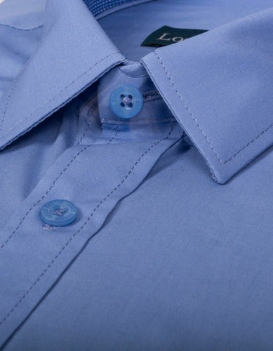 Camisa Manga Larga Sin Textura Color Azul Claro - Moldería slim