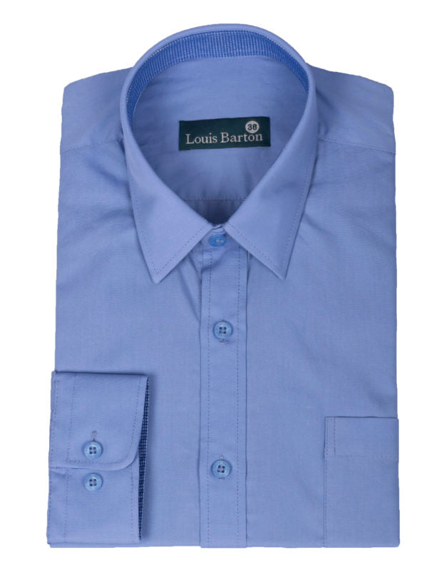 Camisa Manga Larga Sin Textura Color Azul Claro - Moldería slim