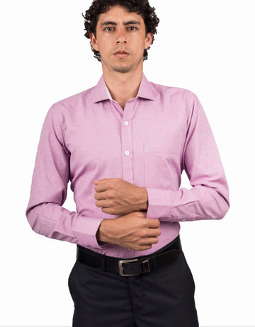 Camisa Manga Larga Rosa Pálido Textura Rombos - Moldería slim