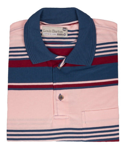 Camiseta Tipo Polo Rayas Vino, Rosa Y Azul
