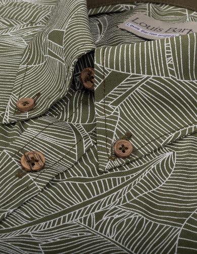 Camisa Manga Corta Color Verde Estampado Hojas Blancas Rayas - Moldería informal