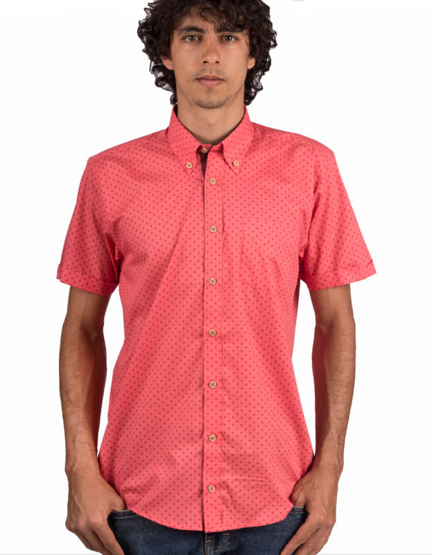 Camisa Manga Corta En Algodón Salmón Estampado Circulos - Moldería informal
