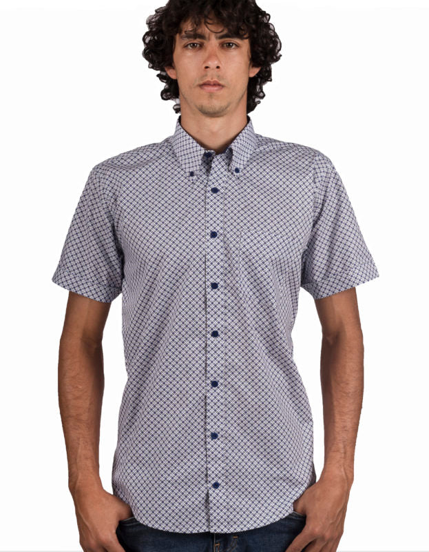 Camisa Manga Corta en Algodón Estampado Circulos Y Puntos Rojos - Moldería informal