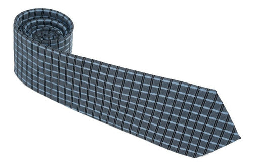 Corbata Semipitillo En Poliester Cuadros Azúl Petróleo