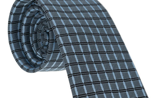 Corbata Semipitillo En Poliester Cuadros Azúl Petróleo
