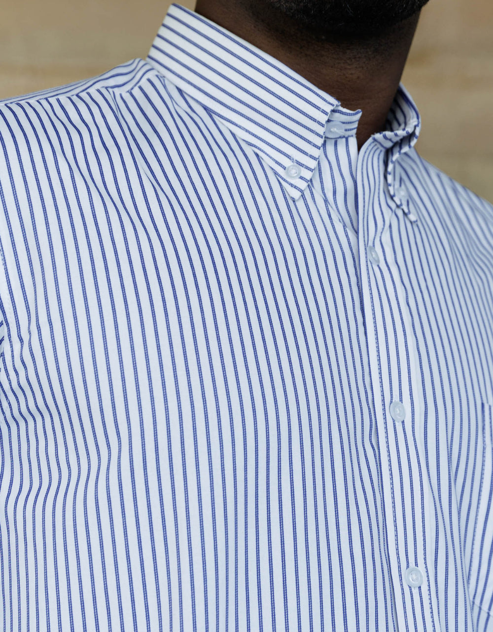 Camisa Manga Larga Blanca Rayas Azules - Moldería clásica