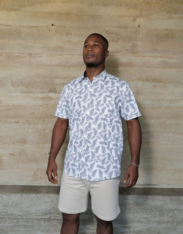 Camisa Manga Corta Blanca Estampado Palmeras - Moldería informal
