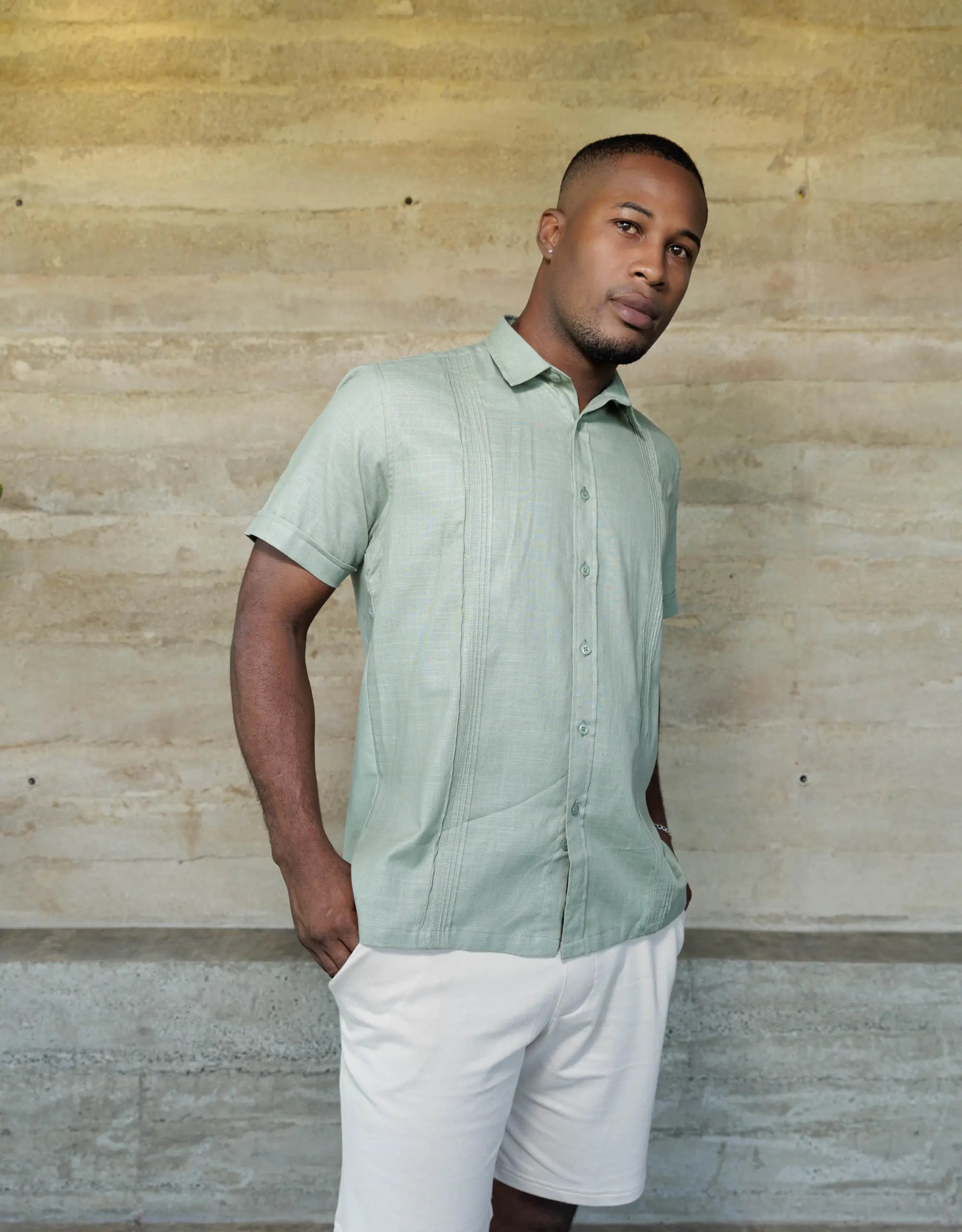 Guayabera Soluma Verde Oliva Manga Corta  - Moldería informal