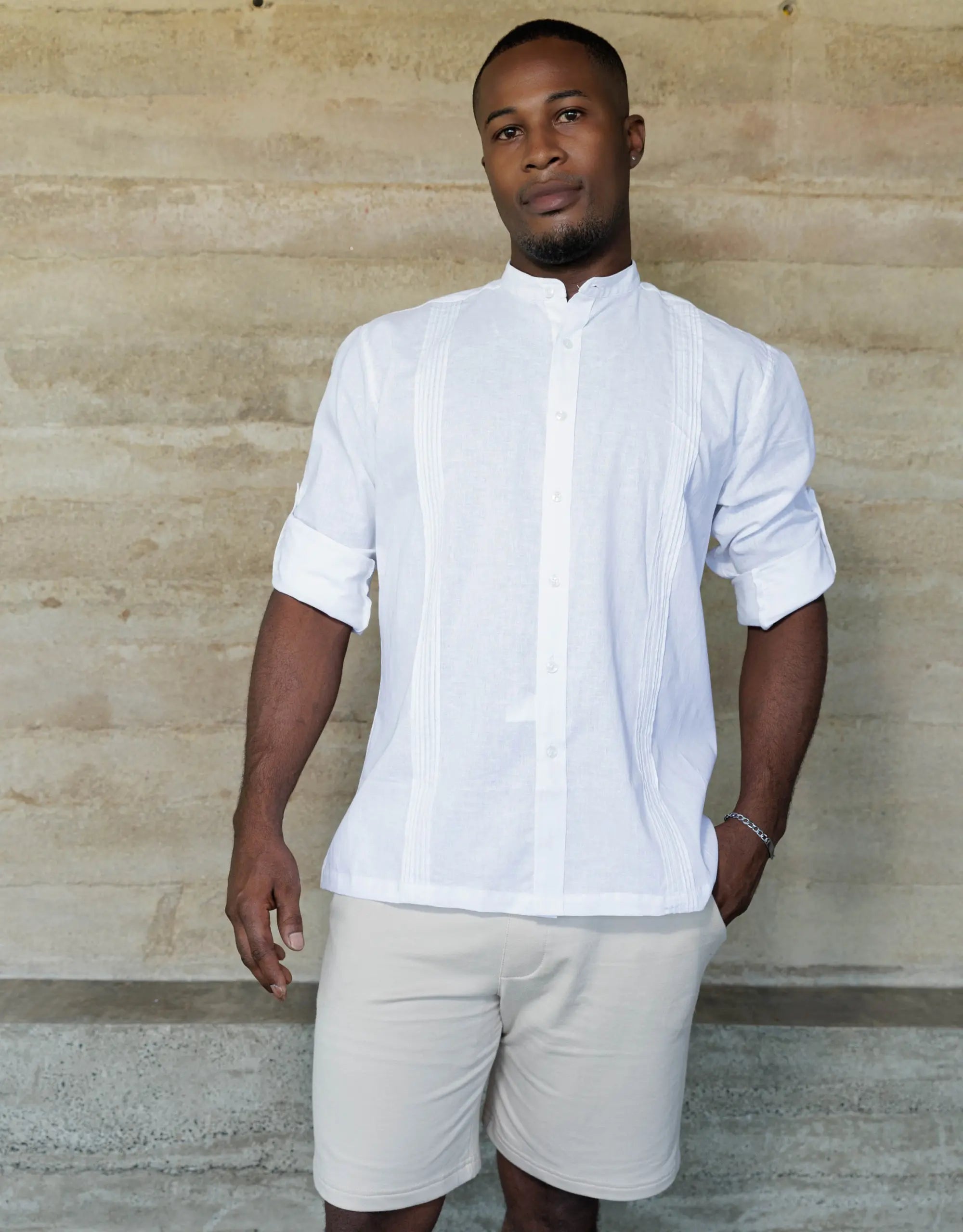 Guayabera Soluma Blanca Manga Larga Cuello Neru - Moldería informal