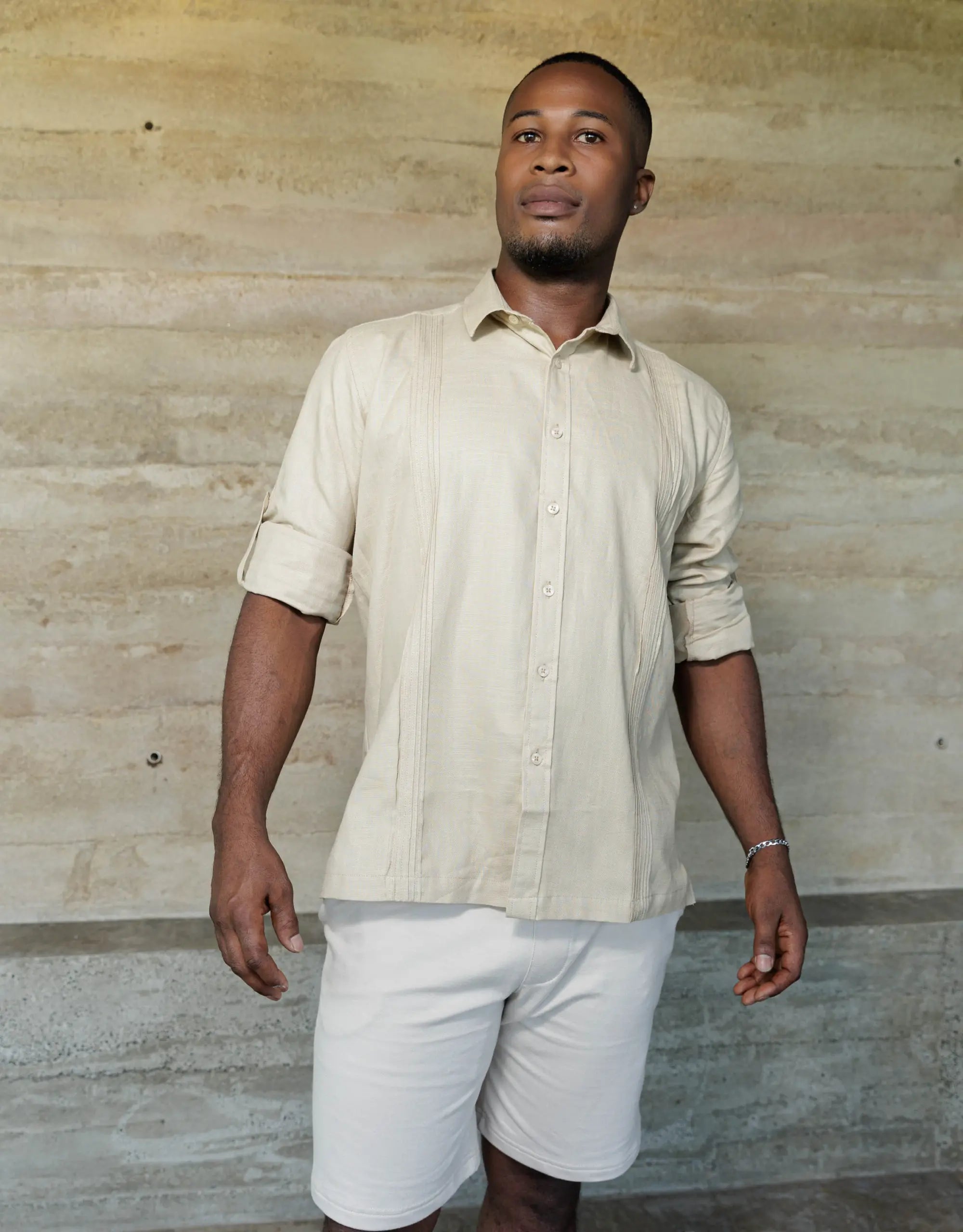 Guayabera Soluma Beige Manga Larga - Moldería informal