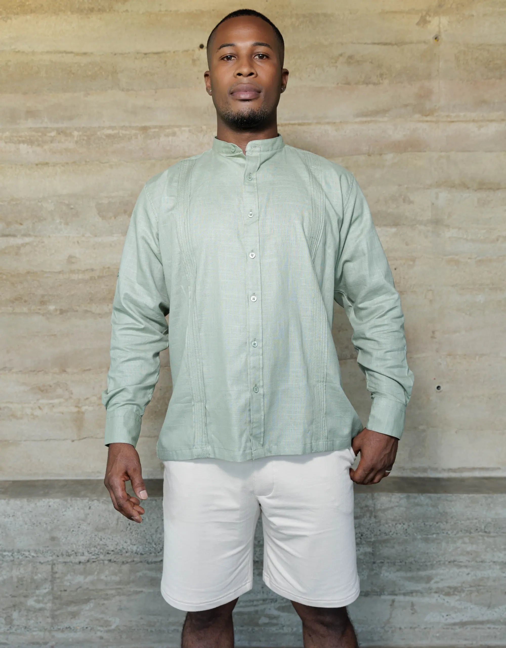 Guayabera Soluma Verde olivo Manga Larga Cuello Neru - Moldería informal