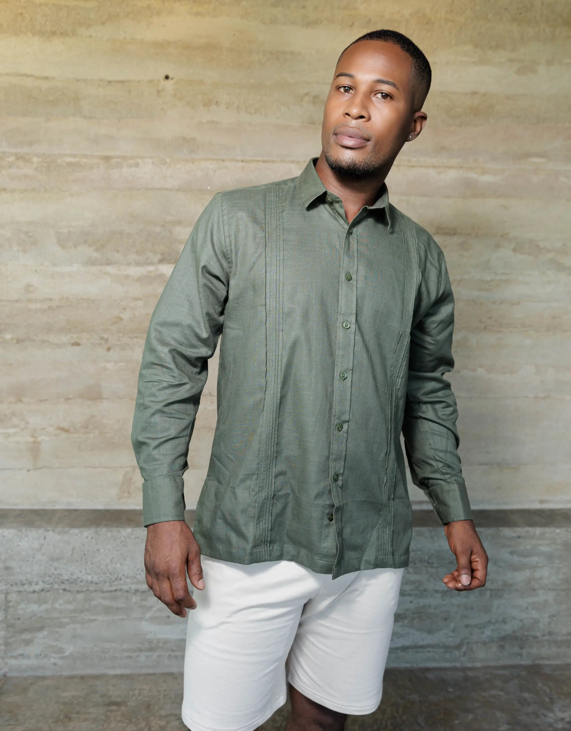 Guayabera Soluma Verde Manga Larga - Moldería informal