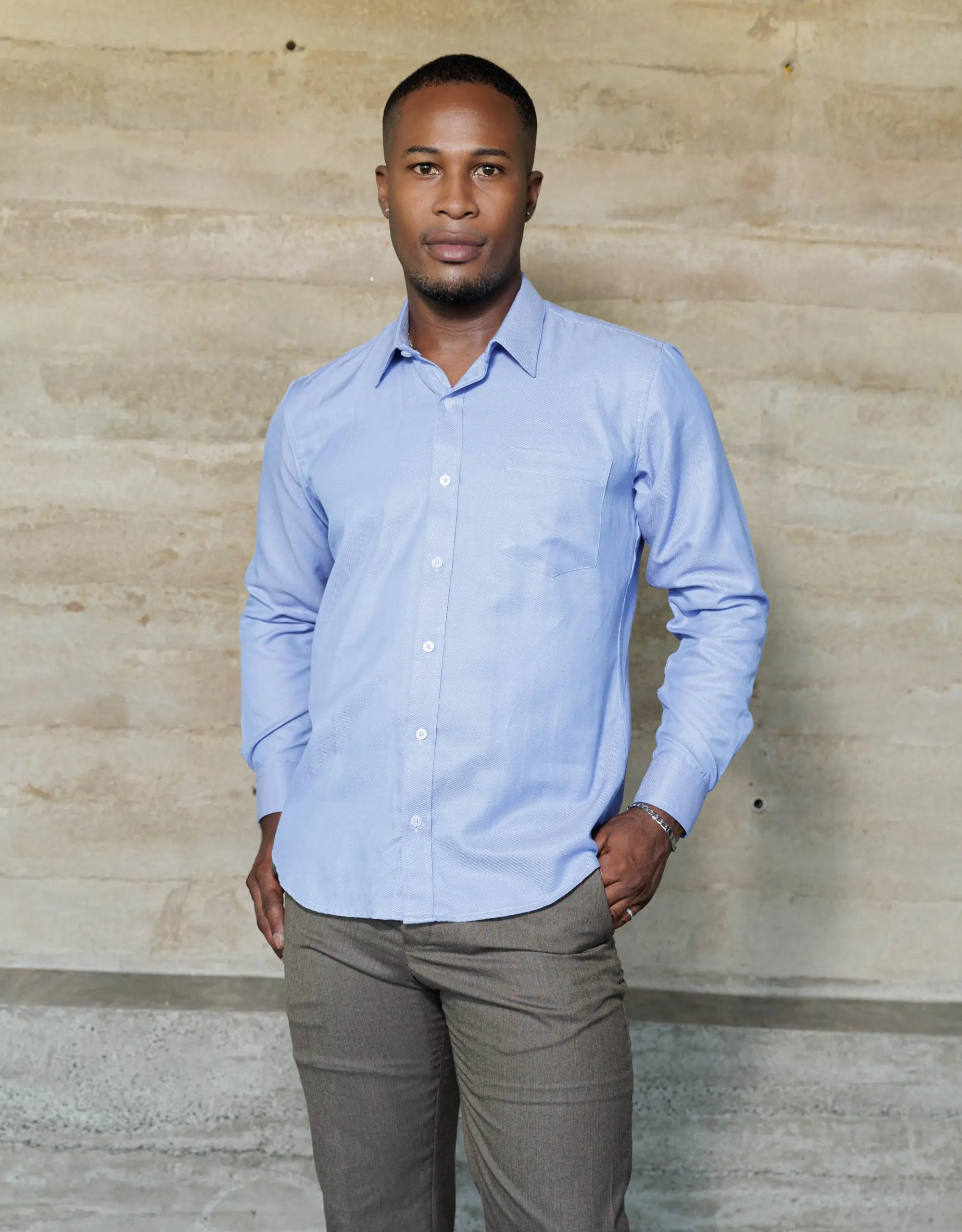 Camisa Manga Larga Azul Textura Rayas Diagonales - Moldería slim