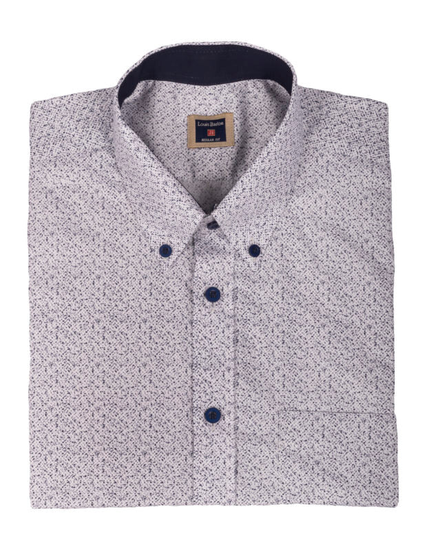 Camisa Manga Corta Blanca Estampado Jaspe Azul Oscuro - Moldería informal
