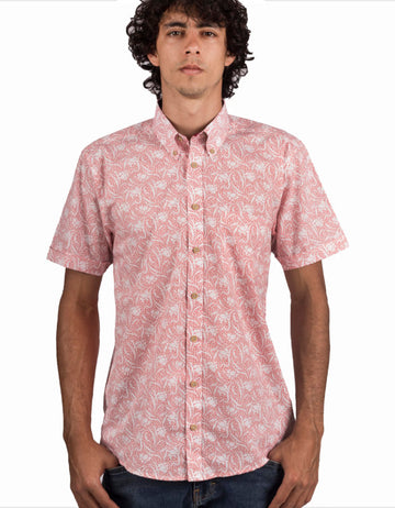 Camisa Manga Corta Salmón Estampado Floral - Moldería informal