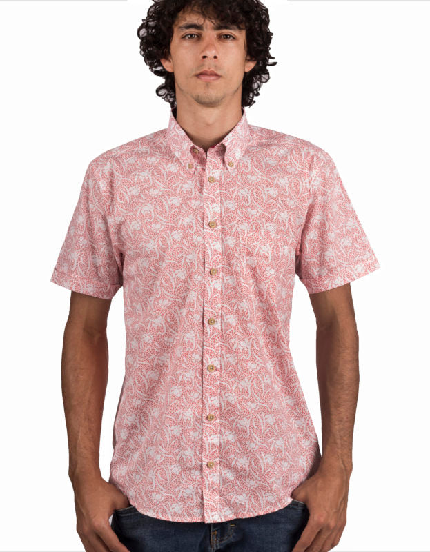 Camisa Manga Corta Salmón Estampado Floral - Moldería informal