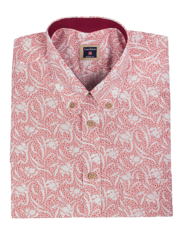 Camisa Manga Corta Salmón Estampado Floral - Moldería informal