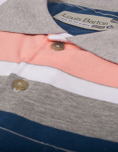 Camiseta Tipo Polo Rayas Azul, Gris Y Rosado