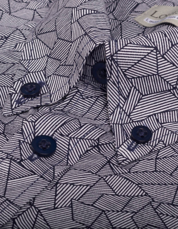 Camisa Manga Corta En Algodón Color Gris Estampado Líneas Abstractas - Moldería informal