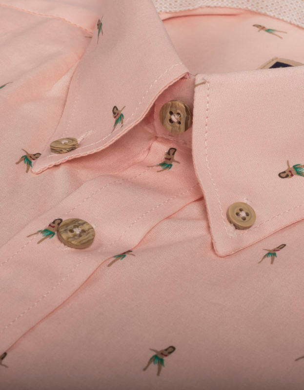 Camisa Manga Corta Rosada Estampado Hawainas - Moldería informal