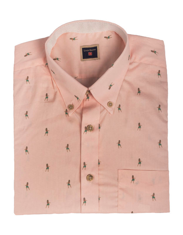 Camisa Manga Corta Rosada Estampado Hawainas - Moldería informal