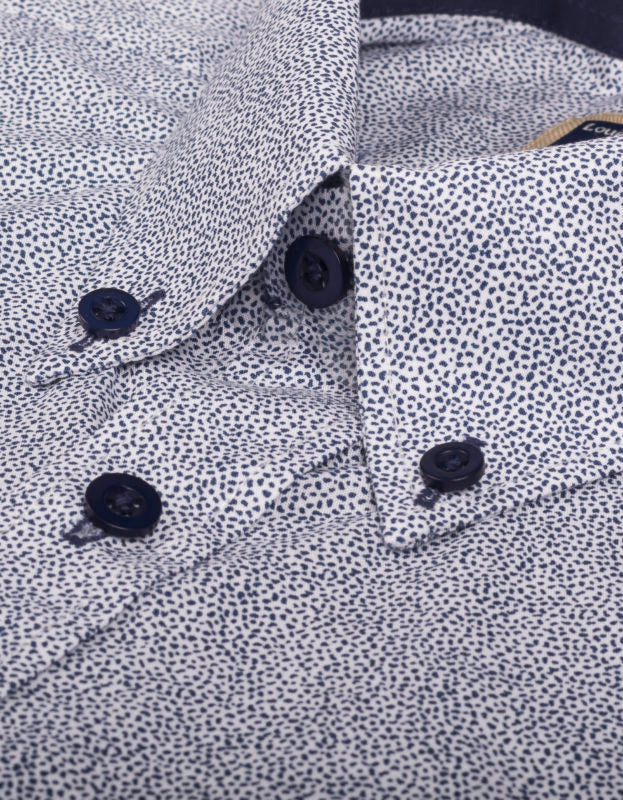 Camisa Manga Corta Color Blanco Con Estampado Micropuntos - Moldería informal