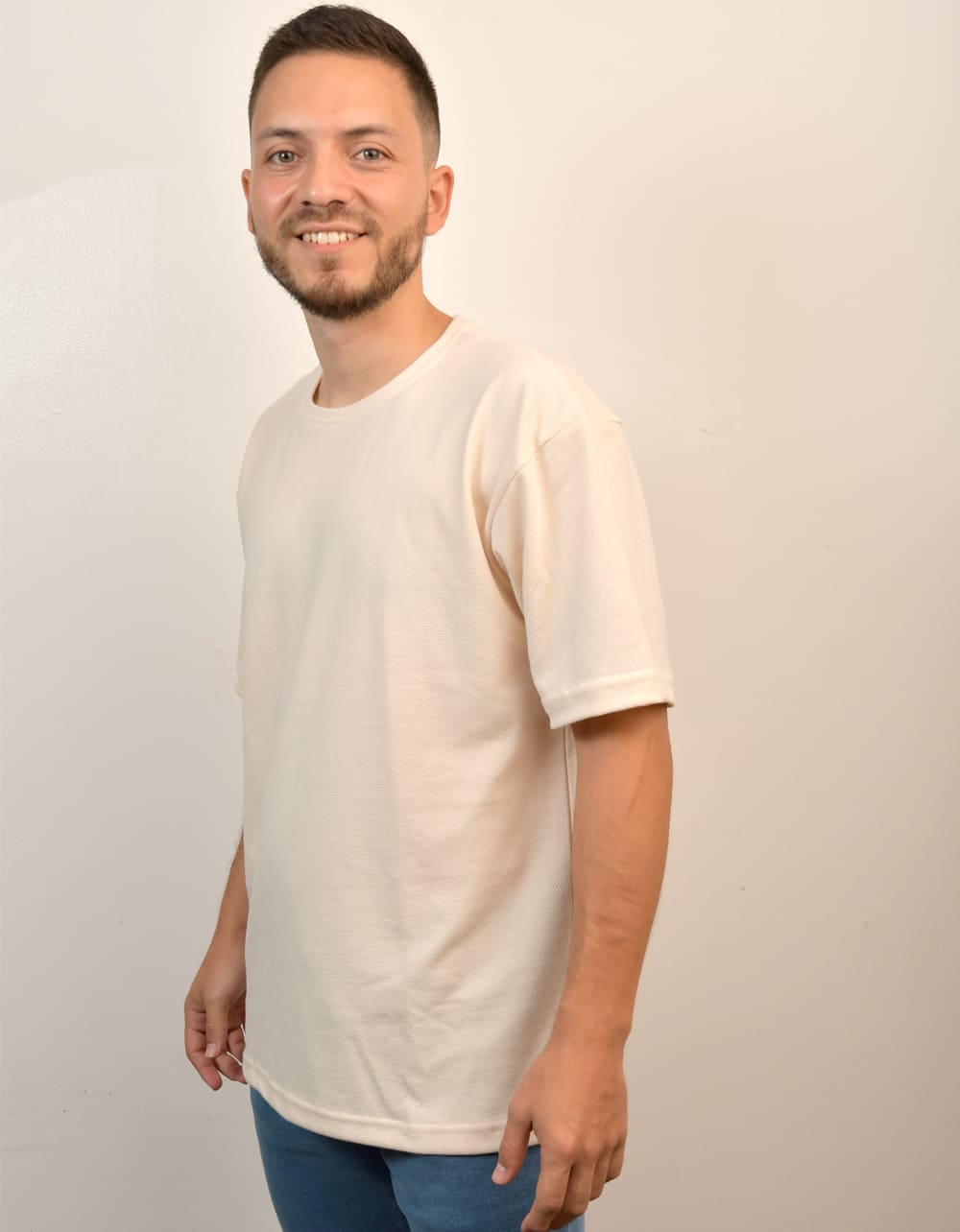 Camiseta Oversize Crema Textura Hexágonos