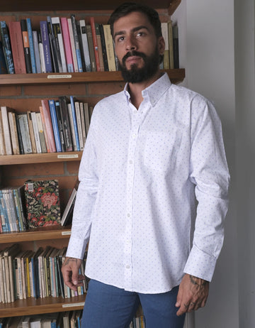 Camisa Manga Larga Blanca Print Geométrico - Moldería informal