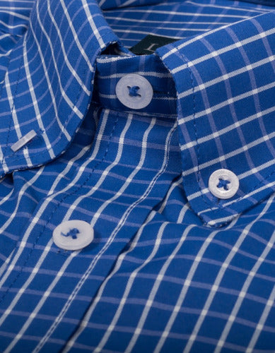 Camisa Manga Larga Cuadros Azules Rayas Blancas - Moldería clásica
