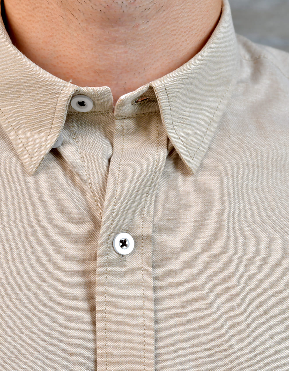 Camisa Oxford Manga Larga Beige Moldería Clásica