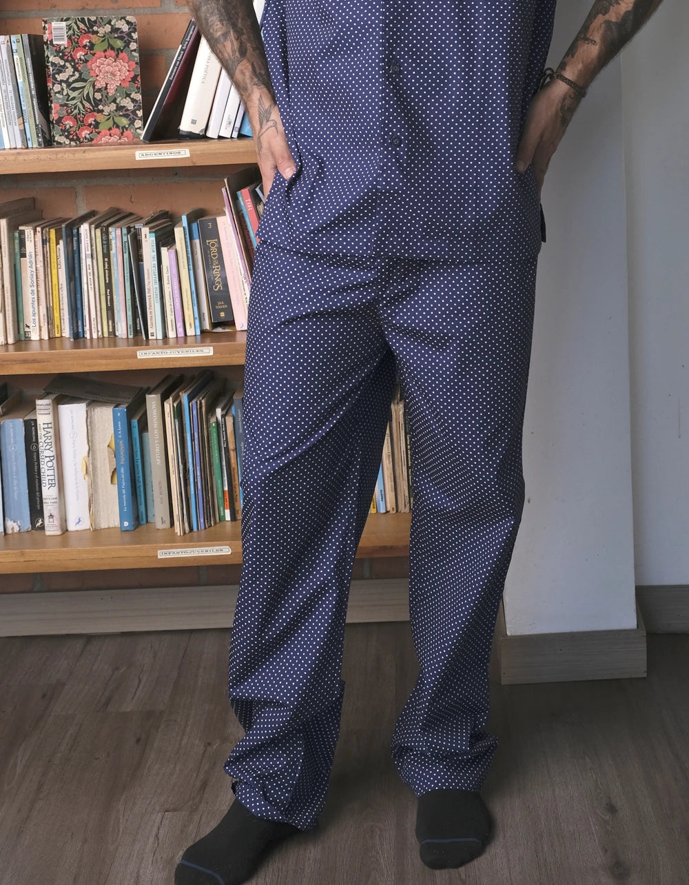 Pijama Manga Corta Azul Oscuro Estampado Puntos Blancos